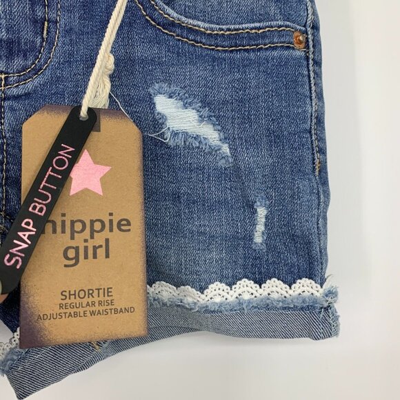 Hippie Girl Denim Shorts Shortie Snap Button Distressed Adjustable - Picture 3 of 6